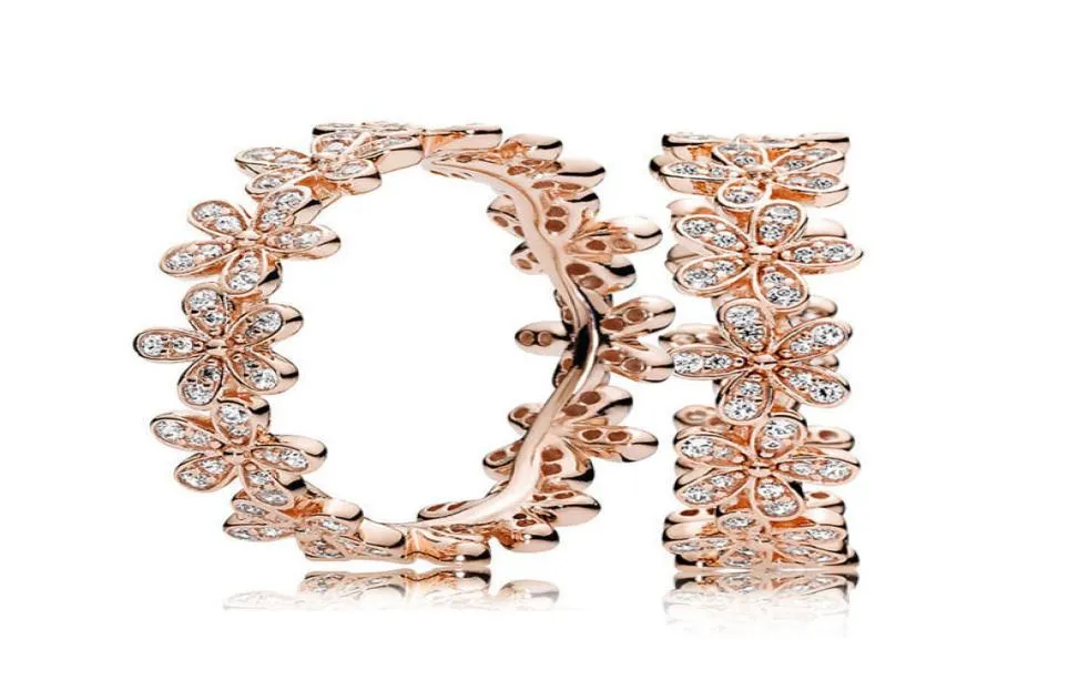 Band 925 S P Ring Rose Gold Dazzling Daisy Flower Chain with Crystal Rings for Women Wedding Party Jewelry Soo2z Nizgq1395137