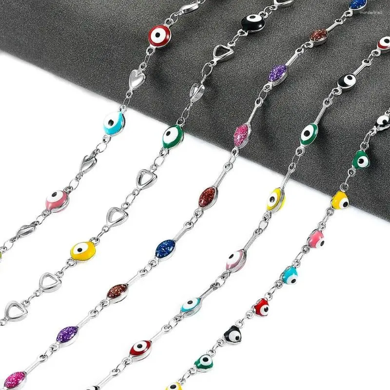 Chains 4/6mm Wide Cartoon Eye Enamel Stainless Steel Necklace Link Chain For Women Silver Color Waterproof Colorful Choker Jewelry Gift