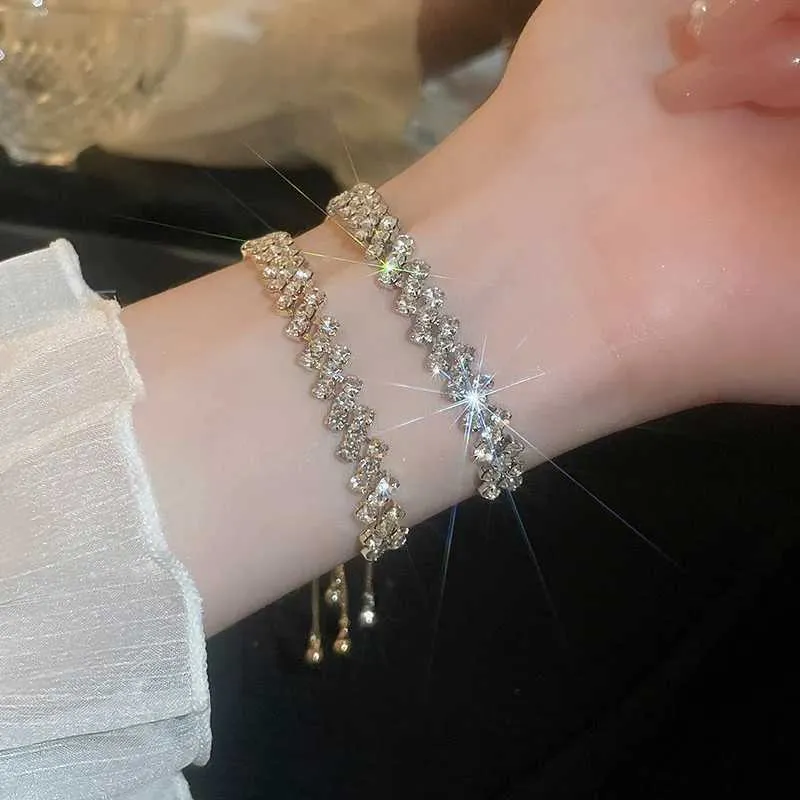 Bangle Shiny Full of Rhinestone Geometry Rectangle Copper for Women Fashion Adjustable Zircon Bracelets Accessory Gift_voghion.com