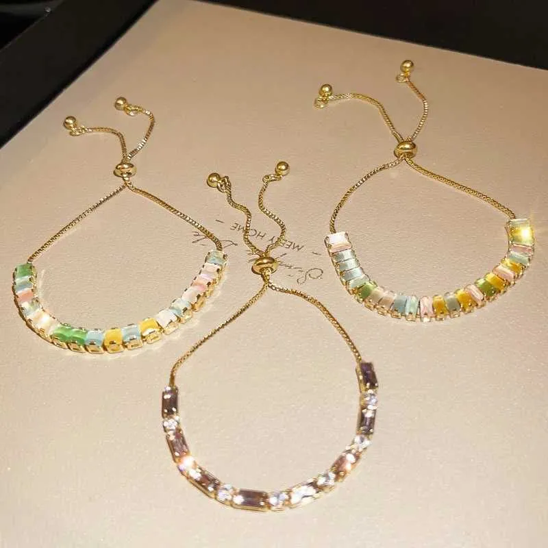 Adjustable Coloured Zircon Bangle Bracelet For Women Korean Style_voghion.com