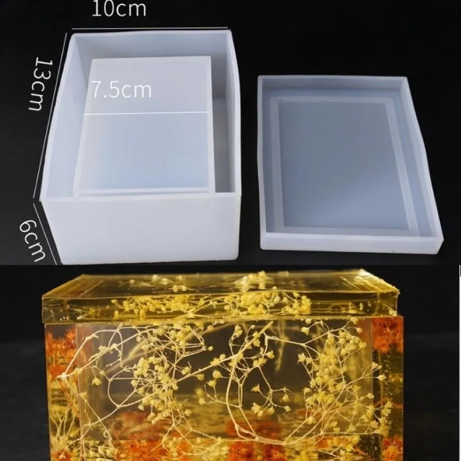 透明なシリコーン金型ドライフラワー樹脂装飾クラフトDIYストレージティッシュボックス宝石用エポキシ樹脂型T200917 239K