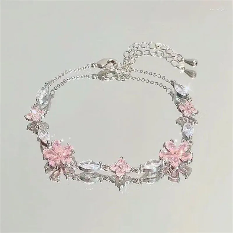 Charm Bracelets Exquisite Shiny Zircon Cherry Blossom Bracelet For Women Korean Fashion Bow Wave Moon Girls Party Jewelry Gift