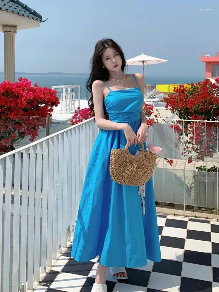 Abiti casual Blue Holiday Slip Long Dress Women Women Rose Red Slip Slim Sexy Club Party A-Line Vacate Fashion Vestitido