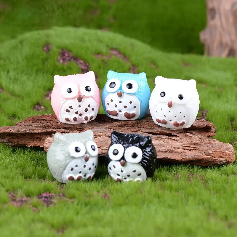 5Colors Künstliche Vögel Owl Garden Decor Fairy Garden Miniaturen Mini Gnome Moos Terrariums Harz Crafts Figuren LL