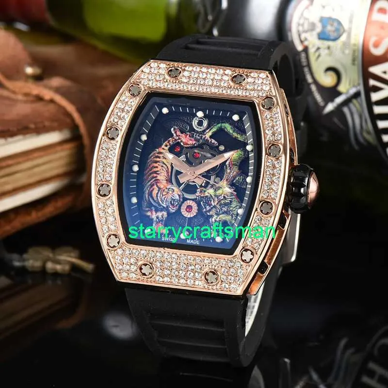 RM luxe horloges Mechanische horloge -molens vatvormige wijzerplaat met diamant inleg draak Tiger Quest Mens Draft Exclusive Quartz Point Watch sfeer sfeer me sttn