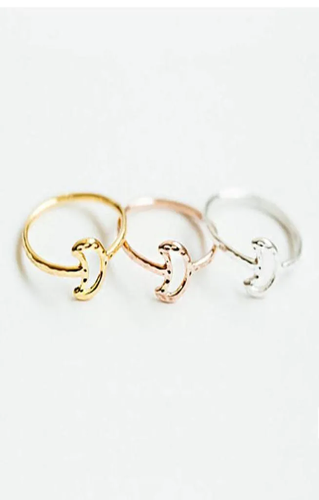 Whole Hollow Moon Rings Hammered Line Crescent Moon Knuckle Ring Size For Women Girls Fashion Rings R0661138941