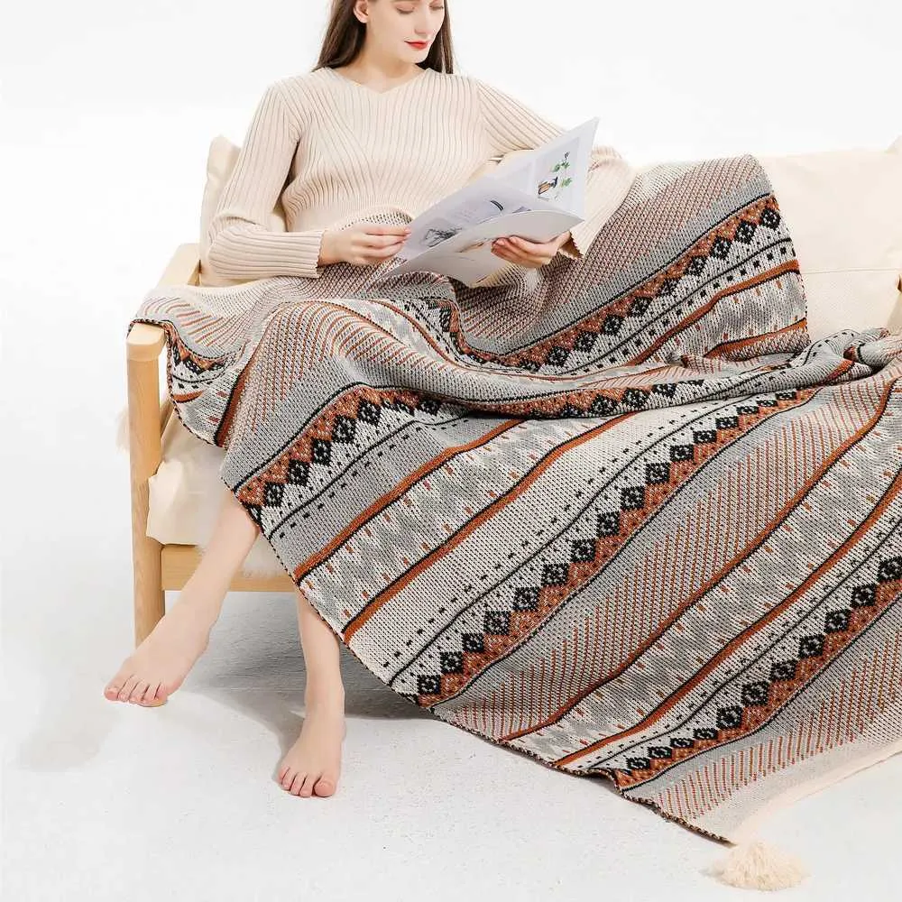 Одеяла текстиль город богемия ромбик цветочных вязаных одеял одеял домашний декор диван диван океано