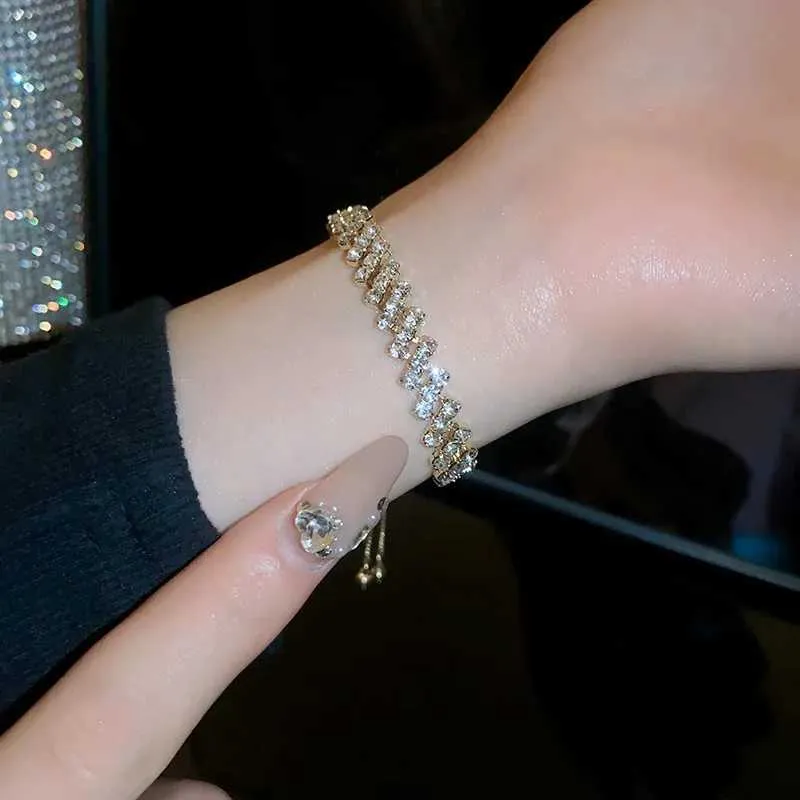 Adjustable Rhinestone Bangle Bracelet With Zircon For Women_voghion.com