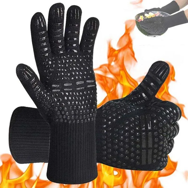 Gloves BBQ Grill Gloves High Temperature Resistance Kitchen Microwave Oven Mitts 500 800 Degree Fireproof NonSlip Barbecue Gloves
