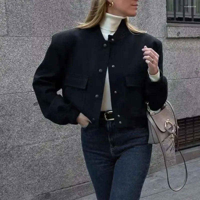 レディースジャケットスタンドカラージャケットリブ付き裾のスタイリッシュでボタン閉鎖は女性のために大きい