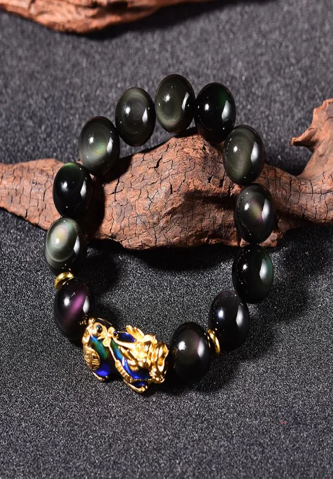 Feng Shui Natural Obsidian With Temperature Discoloration Pixiu Gold Bracelet Fashion Jewelry J26633981538