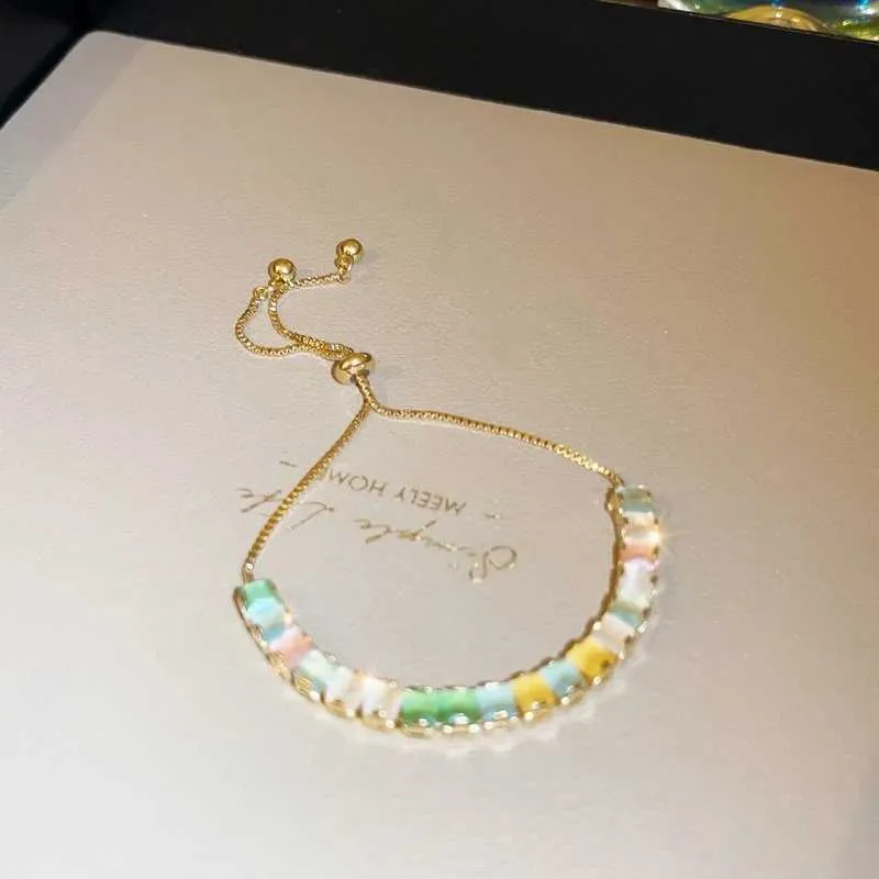 Adjustable Coloured Zircon Bangle Bracelet For Women Korean Style_voghion.com