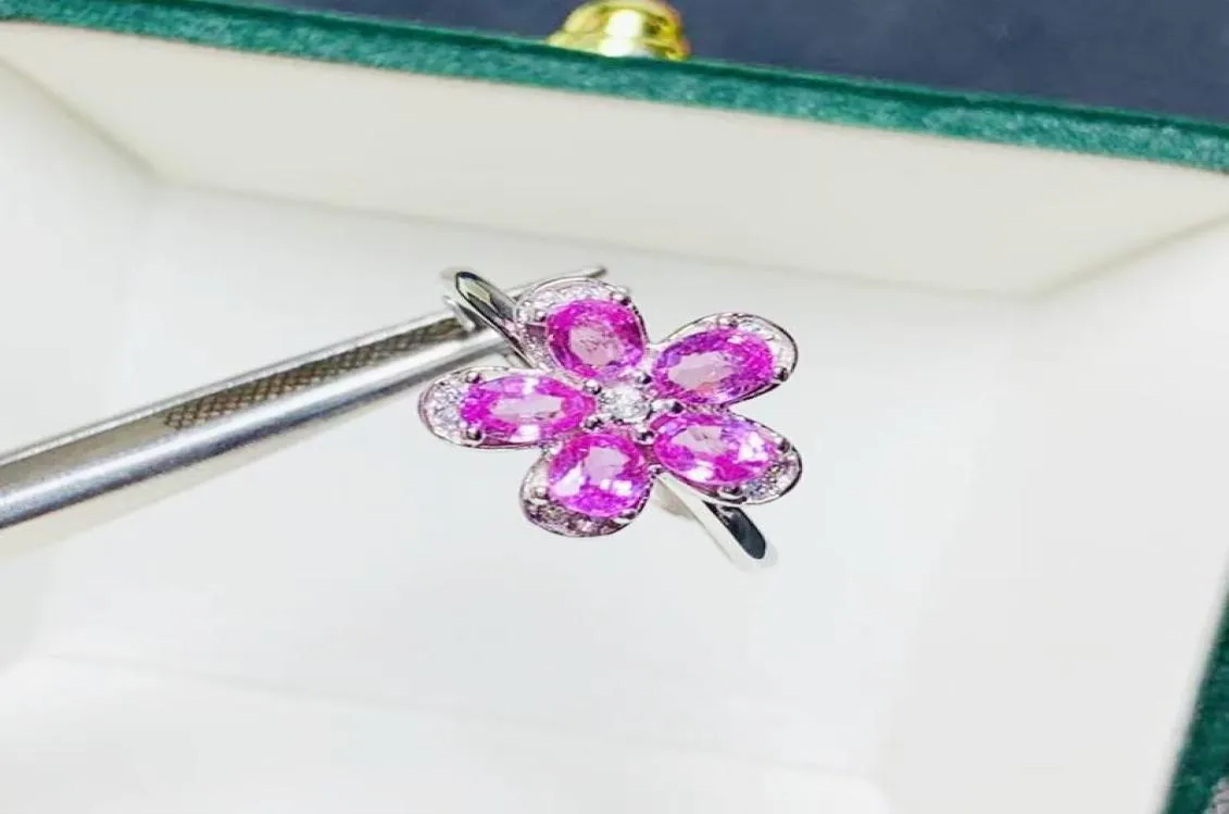 Pierścienie klastra Naturalny Różowy Różowy Sapphire Pierścień kwiatowy na biżuterię 925 SREBRONA SREBROWA 34 mm 03CT5PCS GEMPONE Fine T21416109544285