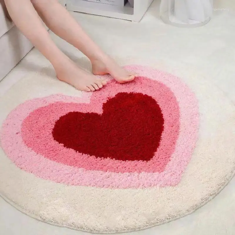 Carpets Creative Love Heart Round Floor Carpet Home El Decoration Red Shape Door Mat Wedding