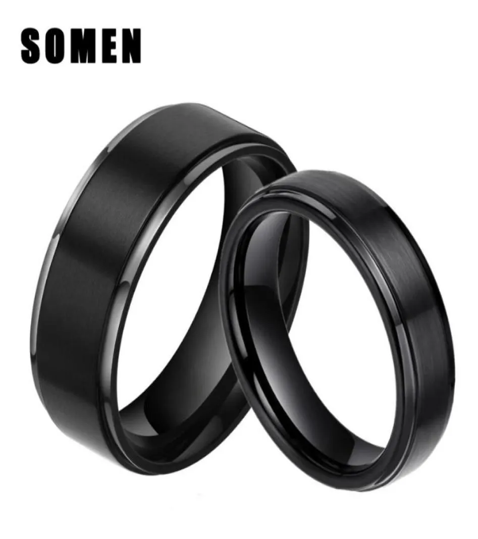 Anneaux de mariage 2pcs 6 mm 8 mm sets 100 purs Titanium Black Couple Bands Engagement Lovers Alliance Bague Homme8692291