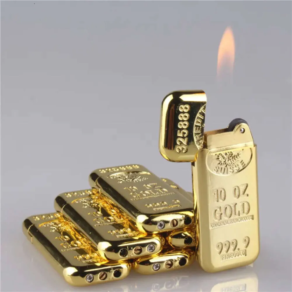 Groothandel Fancy Design Sigar Lighter Navulable Metal Gold Brick Gas Unfilled Lighter