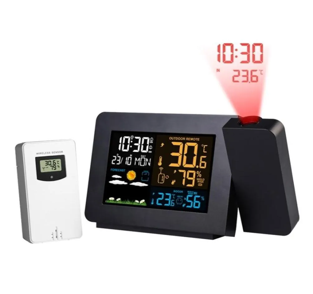 Fanju Digital Alarm Tlock Station météorologique LED Température Humidité Prévision des conditions météorologiques Horloge de table de répétition avec projection de temps 2201133420584
