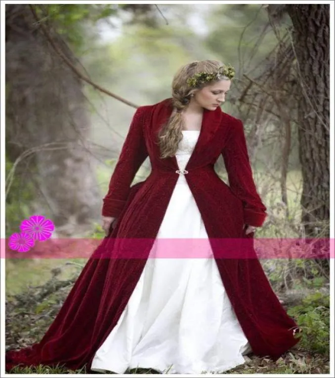 Christmas Burgundy Red Velvet Winter Maglie da sposa maniche lunghe Vneck Women Wedding Jackets Wap Coats Accessori taglie forti 2223996
