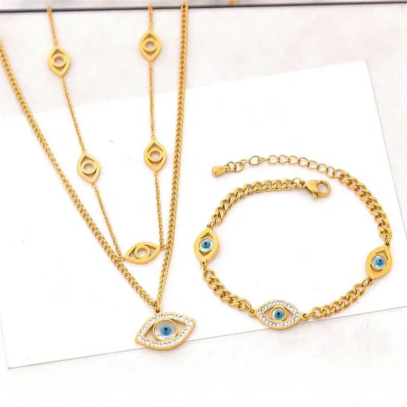 Súprava šperkov evil eye z nehrdzavejúcej ocele so zirkónom_voghion.com