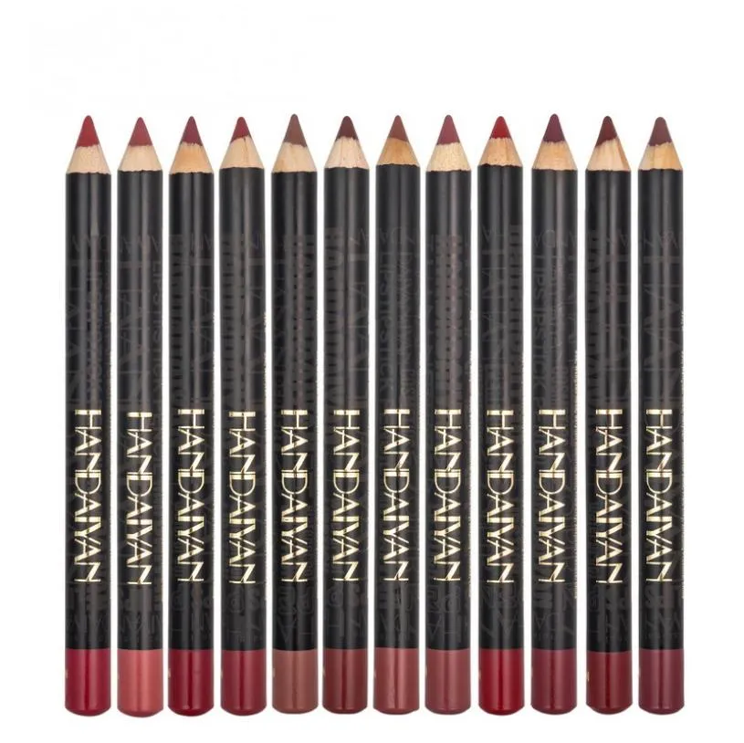 Handaiyan Matte Lip Linet Set Relief Crayt 12 couleurs Facile à porter les yeux et les lèvres de la ligne de lèvres faciles à porter Kit5133270