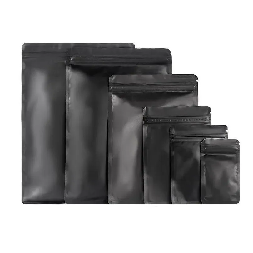 Packing Bags Wholesale Resealable Coffee Herb Powder Zipper Pack Bag Smell Proof Flat Pouch Matte Black Small Aluminum Foil Zip Lock M Otdrj