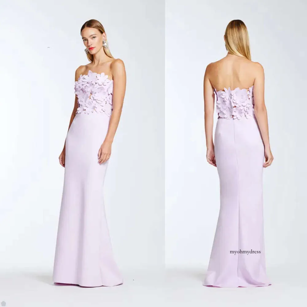 Sober Column Prom Strapless Sleeveless Floor-Length Flowers Pattern Appliques Celebrity Sexy Evening Dresses Plus Size Custom Made B5041 0508