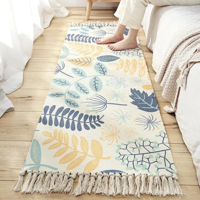 Tapete de tapete de quarto, tecido floral japonês espaço de estar sem escorregamento de tapete de algodão doméstico de algodão de algodão entrada