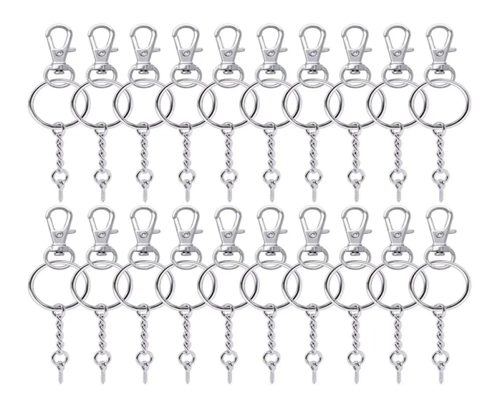 50 pièces fermons pivotants en métal Lonyard Snap Hook Claw Hom Homster Claw Claw and Key Rings Keychain avec des épingles d'œil à vis de 11 mm5640847