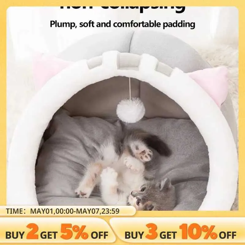 Meubles de lits de chats Bit de chat tapis de grotte lavable pour petits chiens moelleux avec lit amovible pour chat et maison adapté à toutes les saisons nids d'animaux D240508