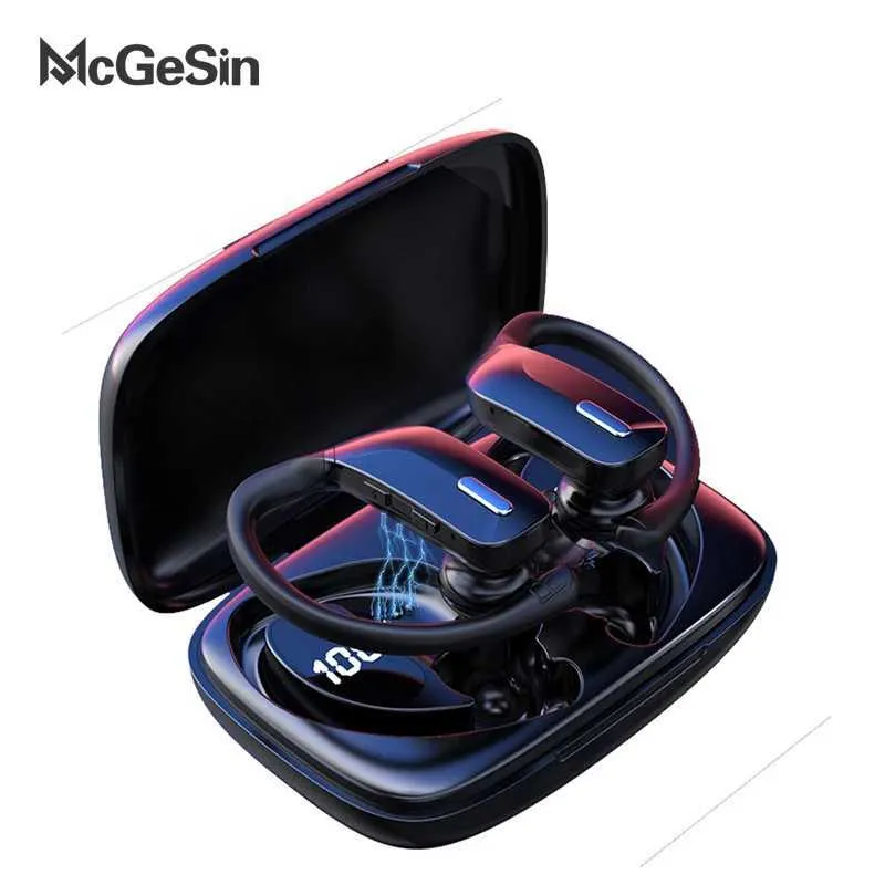 Telefone celular fones de ouvido McGesin Novos fones de ouvido sem fio TWS fones de ouvido Bluetooth Sports fones de ouvido LED Power Display Music Headphones com Microphone