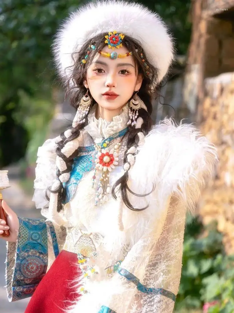 Vêtements ethniques Style féminin tibétain Lhasa Trip ShooT Cyber Celebrity Girlish Pographie Robe