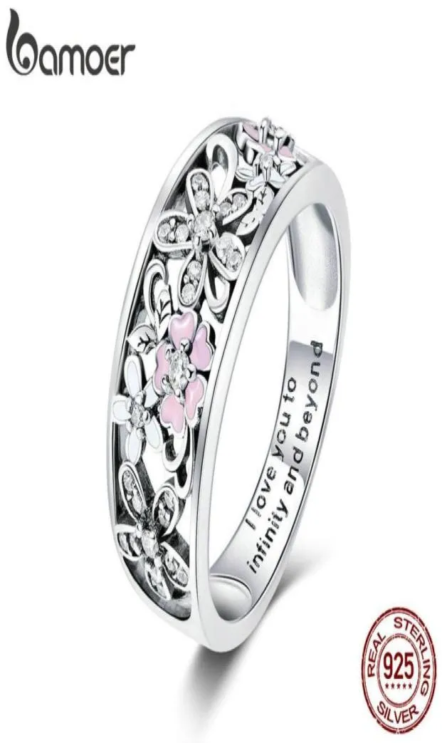 Bamoer Fashion 925 Sterling Silver Daisy Flower Infinity Love Love Finger -Ringe für Frauen Hochzeit Engagement Juwely SCR390 Y189426861381
