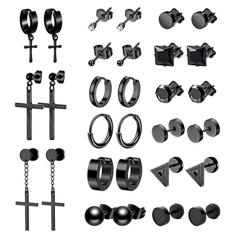 Étalon 1 paire de boucles d'oreilles multi-filettes punk noires punk unisexe en acier inoxydable mens gothique chaîne Q240507