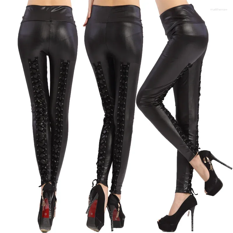 Kobiety legginsy kobiety czarne seksowne pasmo pasma pusta lina Slim Fit na zewnątrz noszą spodnie z otworami za dużą skórę