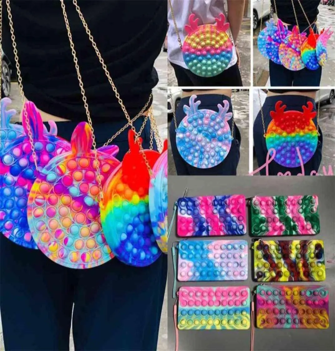 Fidget Crossbody Chain Bag Push Bubble Silicone Rubber Portes Fanny Pack Macaron Rainbow Backpacks Bubble Popper Handtas Cometic M2646614