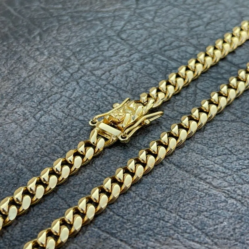 6 mm Herren Kubaner Miami Link Chain Box Lock Real 14k Gold plattiert Edelstahl 28 '230n
