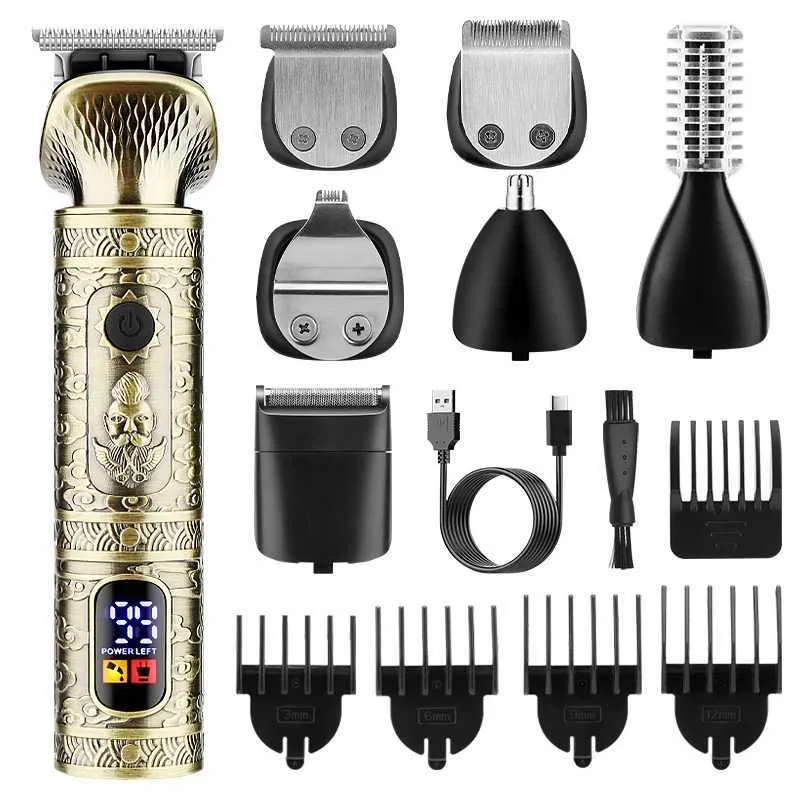 Electric Shavers RESUXI Professional 7 in 1 Hair Clipper Set for Men Barber All Metal Hair Trimmer Set Electric Shaver Nose Trimmer Grooming Kit T240507