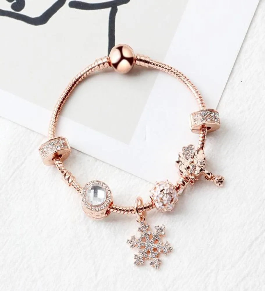 Strands rose gold snowflake pendant string embellished charm bracelet DIY personality girl gift2743598