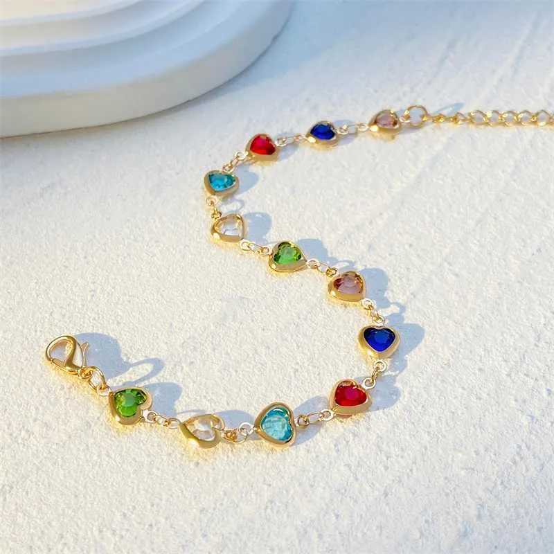 Brazalete retro clásico colorido con forma de corazón de amor y circonita con cuentas de metal para mujer, nueva pulsera de tenis de moda, joyería de boda_voghion.com