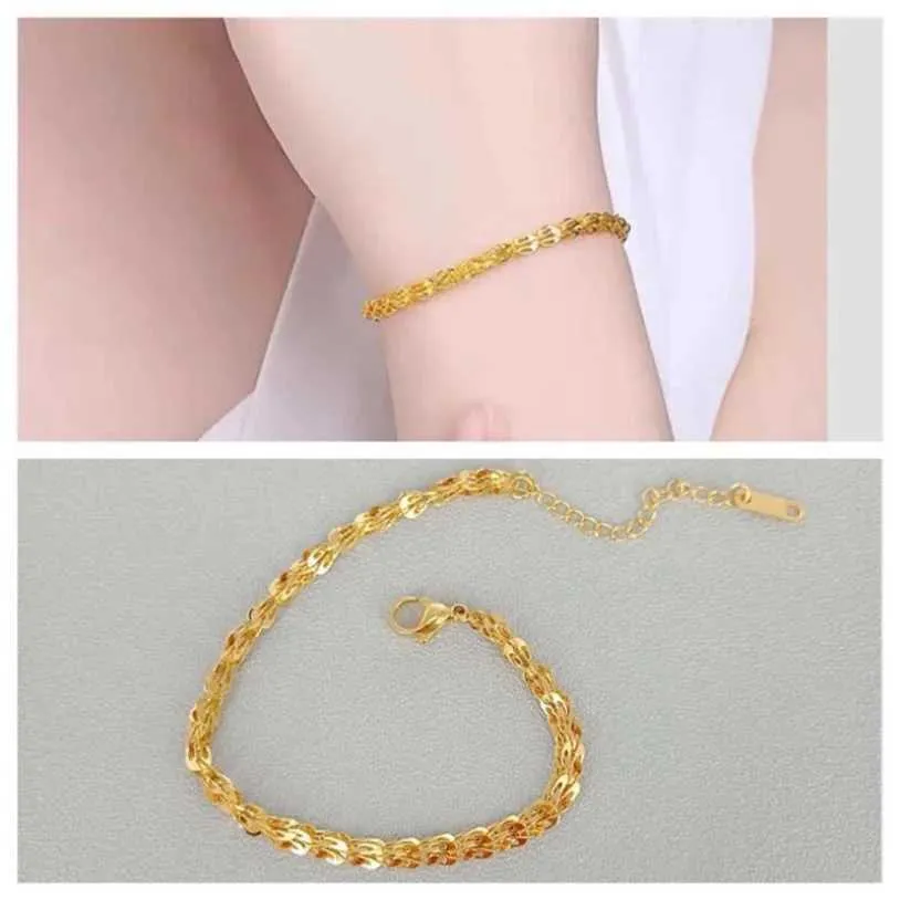Gold Chain Bracelet Minimalist Feather Bangle Stainless Steel_voghion.com