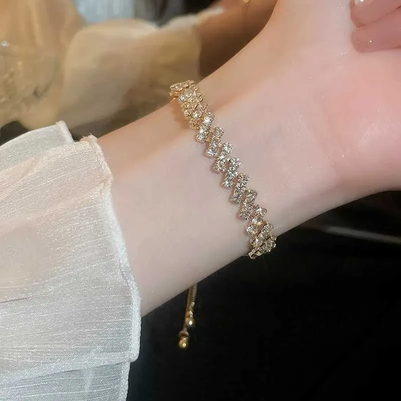 Adjustable Rhinestone Bangle Bracelet With Zircon For Women_voghion.com