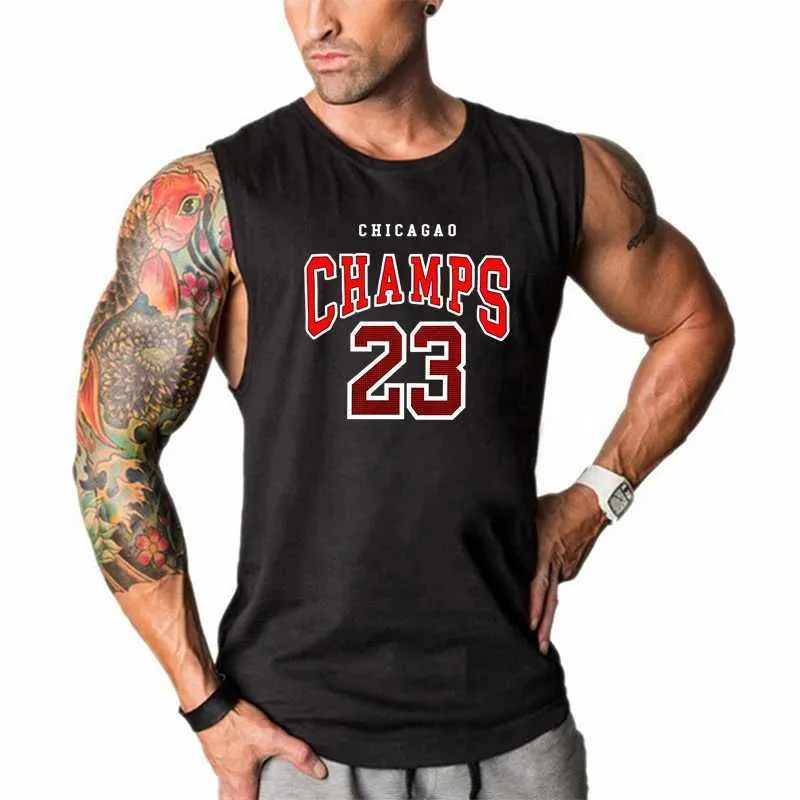 Herrtankstoppar Chicago Champs 23 USA City Team Gym Kläder Fitness Tank Topps Män Bodybuilding Singlets Cotton Slveless Shirt Muskel Vest Y240507