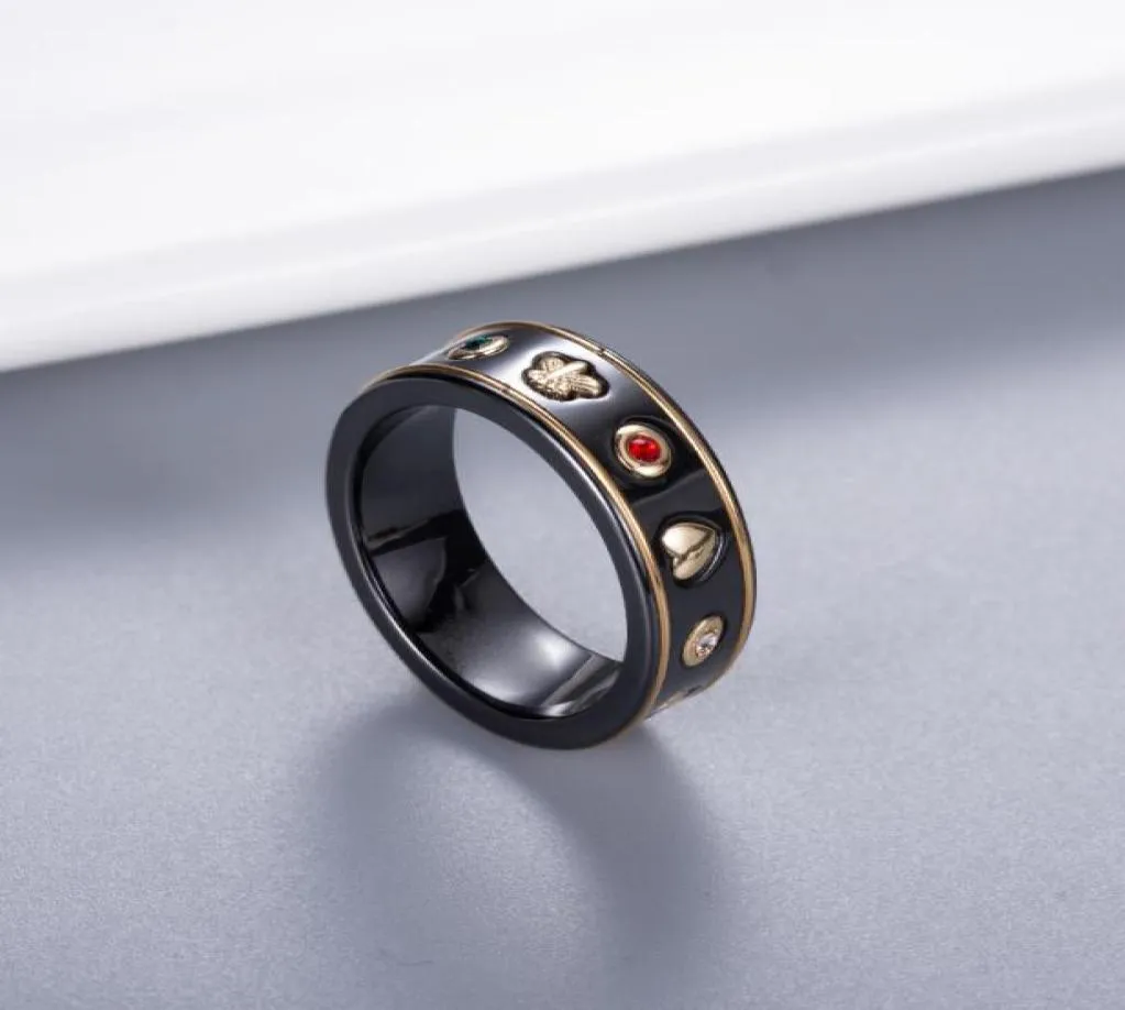Lover Par Ceramic Ring med Stamp Black White Fashion Bee Finger Ring Högkvalitativa smycken för gåva Storlek 6 7 8 96475868