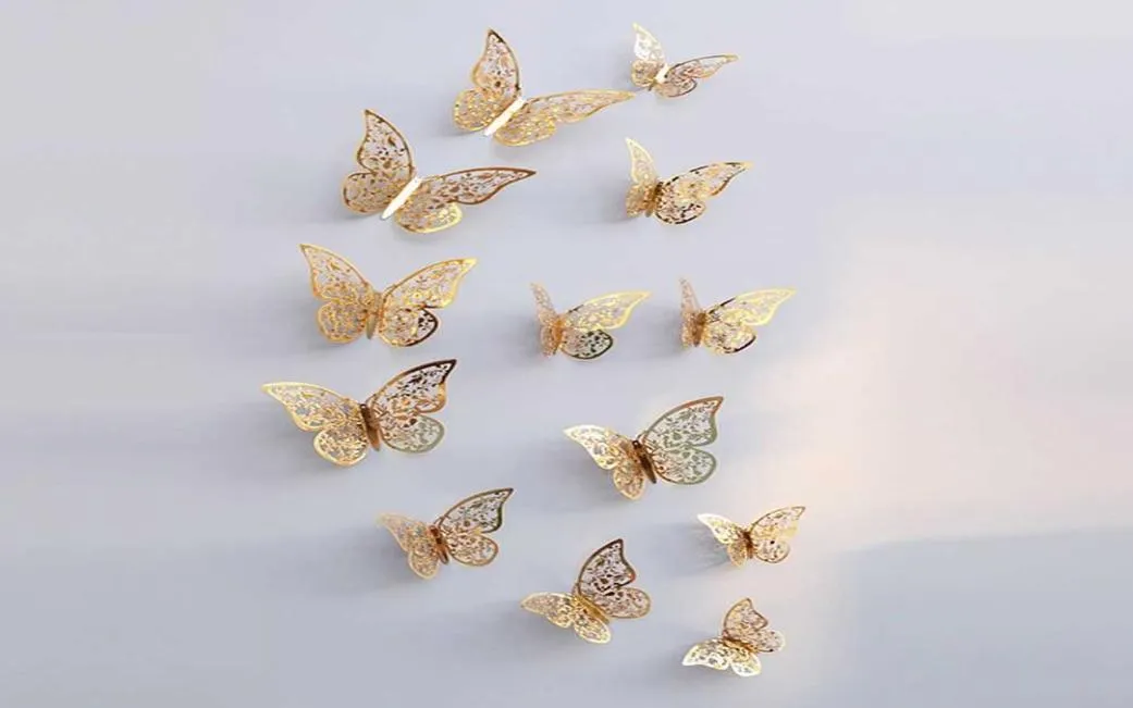 12pcsset 3D Butterfly Wall Stickers hohl abnehmbare Tapete Kunst Wandbildstädte für Schlafzimmer Wohnzimmer Home Dekoration7573538