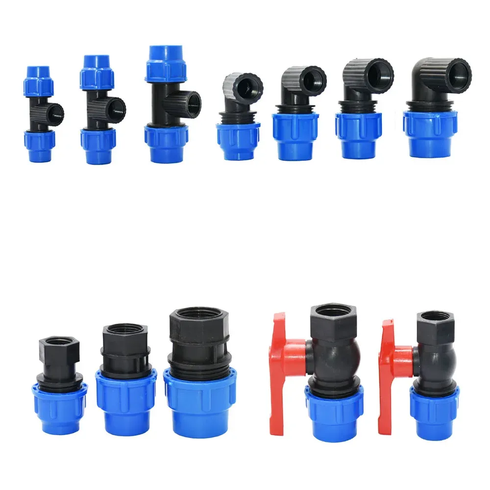 Kits 20/25/32/40/50mm PE Tube Snelle connector elleboog T -stuk water Splitter Plastic kogelklep Koppeling Koppeling Irrigatiewaterpijpfittingen