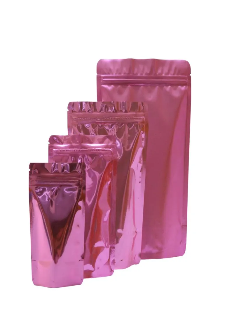 100 szt. Różowy stojak z aluminium Folia zamek zamek o przechowywanie pokarmu torba Pakowanie kolorowe samozwańczy fasolka kawy 9473573