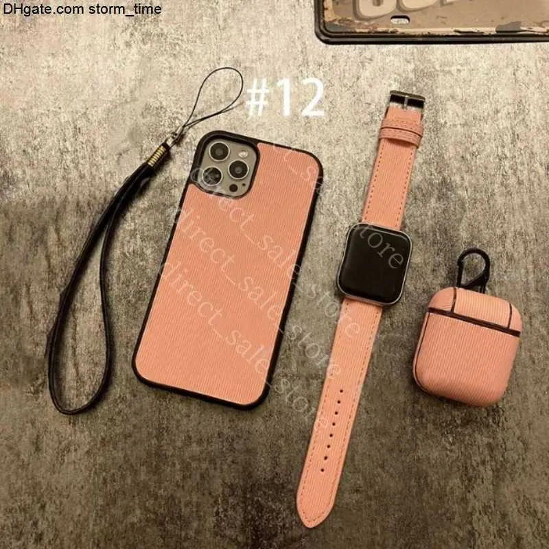 3-piece set luxury Phone cases For iPhone 15 14 13 12 Pro max 11 X XS XR XSMAX Earphone protectorPU Leather AirPods cover Designer watch band 38 40 42 44 MM Suit