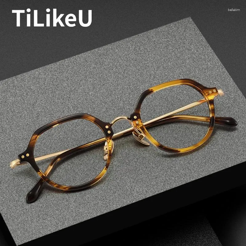 Lunettes de soleil Frames de concepteur japonais rétro de lunettes acétates Cadre Handm Men polygonal lisant Myopie Prescription Eyewear HD Blue Light Lens