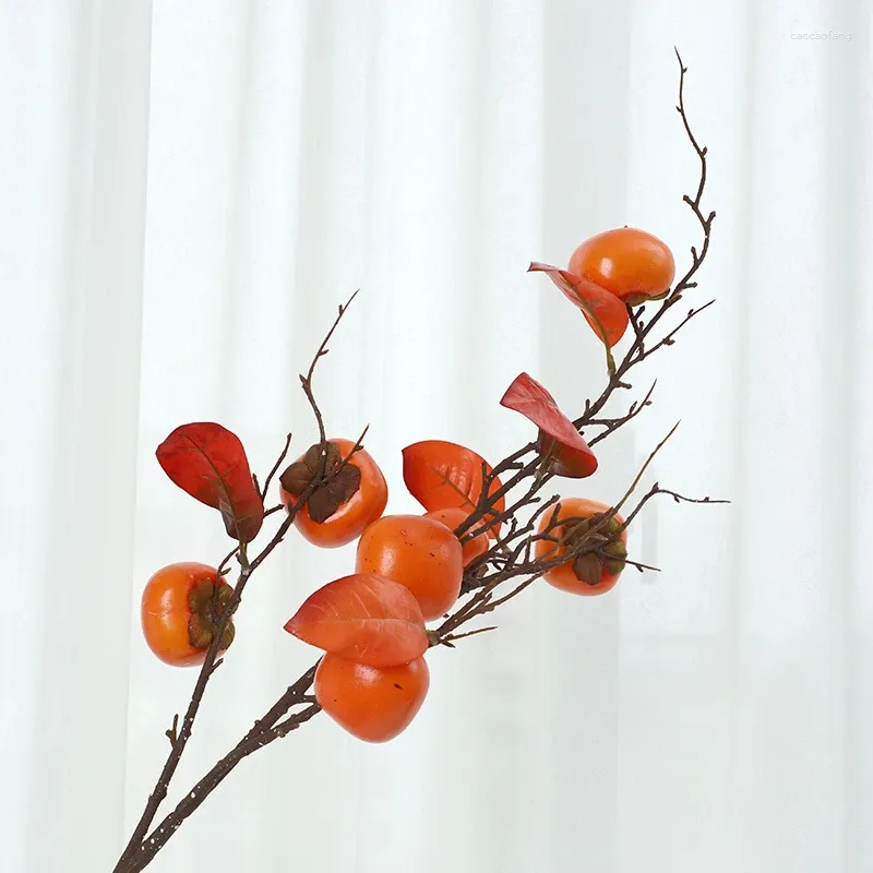 装飾的な花シミュレートされたpersimmonホームリビングルームの花の装飾の幸運を作るフルーツレッドアレンジ