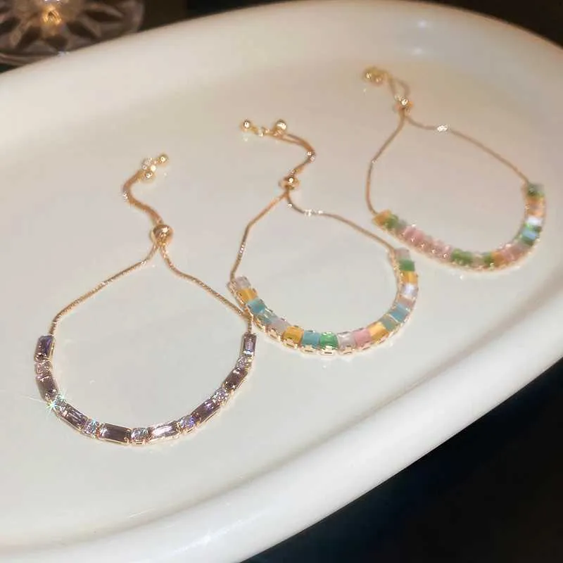 Adjustable Coloured Zircon Bangle Bracelet For Women Korean Style_voghion.com